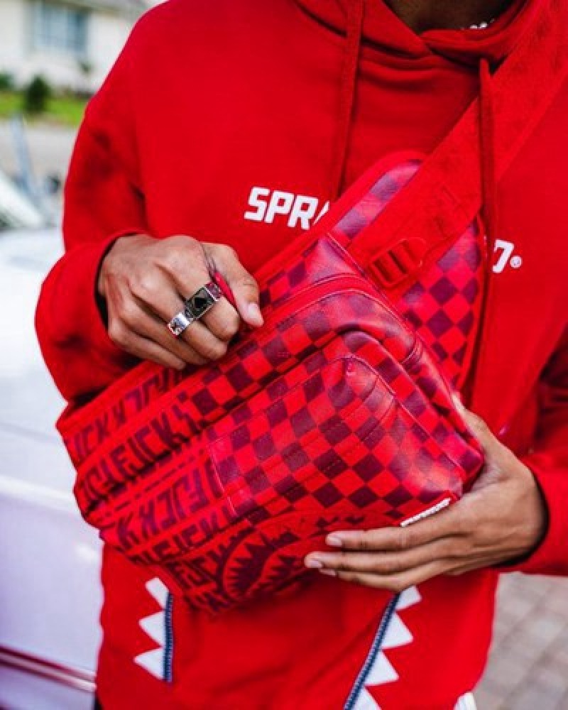 Red Sprayground Veni Vidi Vici Cargo Crossbody Bags | 09682-VKLO