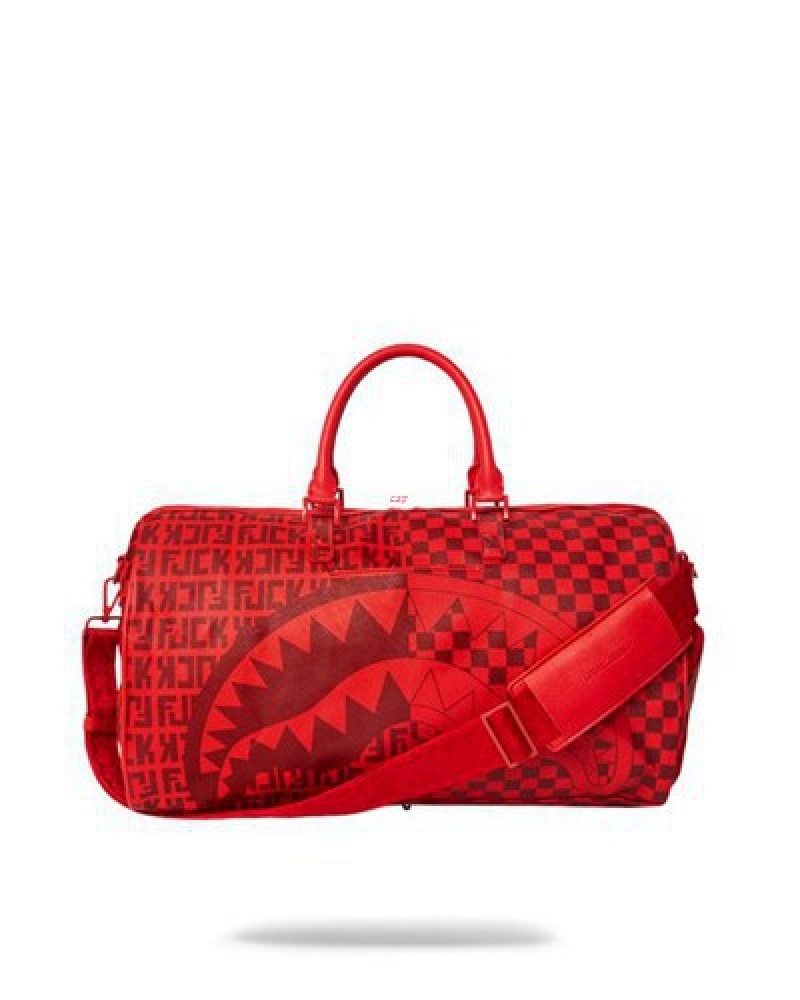 Red Sprayground Veni Vidi Vici Duffle Bags | 73820-KCHQ