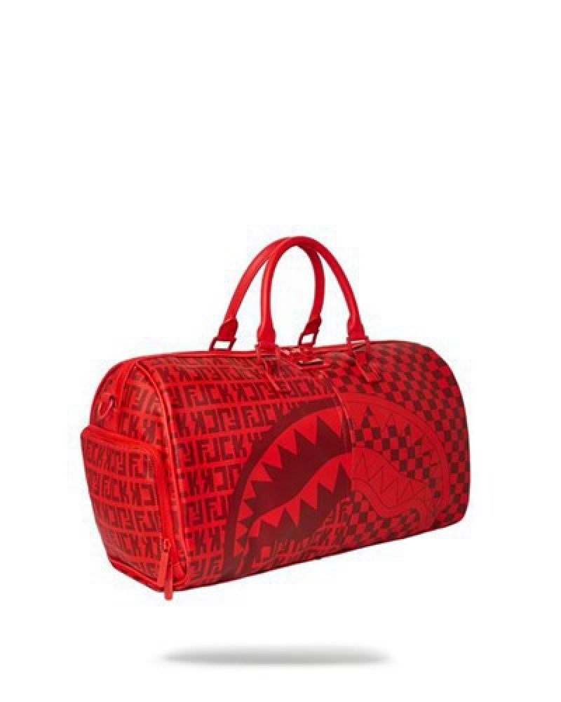 Red Sprayground Veni Vidi Vici Duffle Bags | 73820-KCHQ