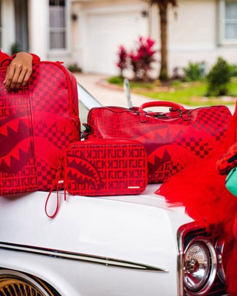 Red Sprayground Veni Vidi Vici Duffle Bags | 73820-KCHQ