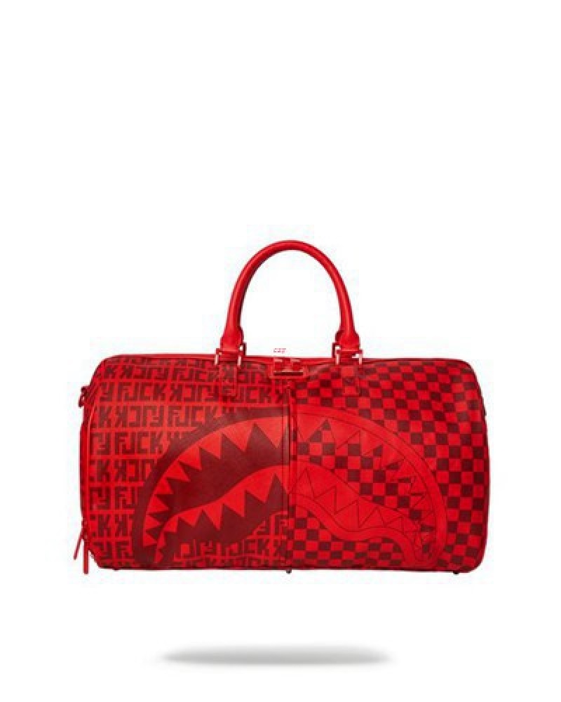 Red Sprayground Veni Vidi Vici Duffle Bags | 73820-KCHQ