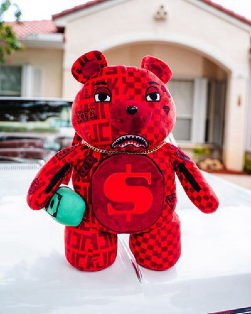 Red Sprayground Veni Vidi Vici Moneybear Teddybear Backpacks | 78512-QXGO