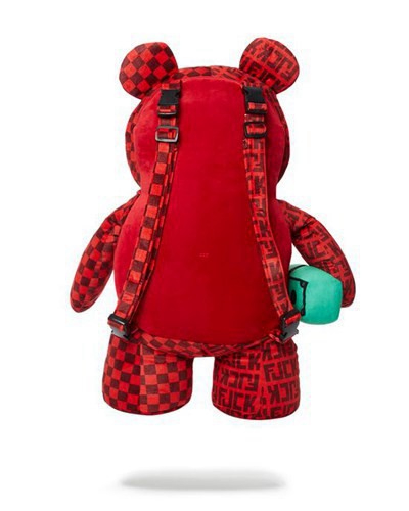 Red Sprayground Veni Vidi Vici Moneybear Teddybear Backpacks | 78512-QXGO