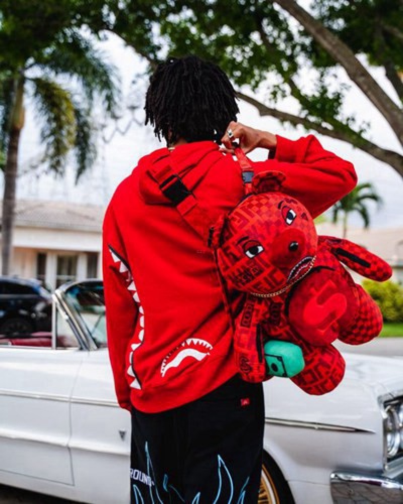 Red Sprayground Veni Vidi Vici Moneybear Teddybear Backpacks | 78512-QXGO