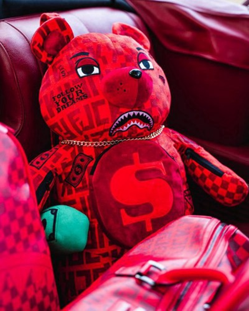 Red Sprayground Veni Vidi Vici Moneybear Teddybear Backpacks | 78512-QXGO