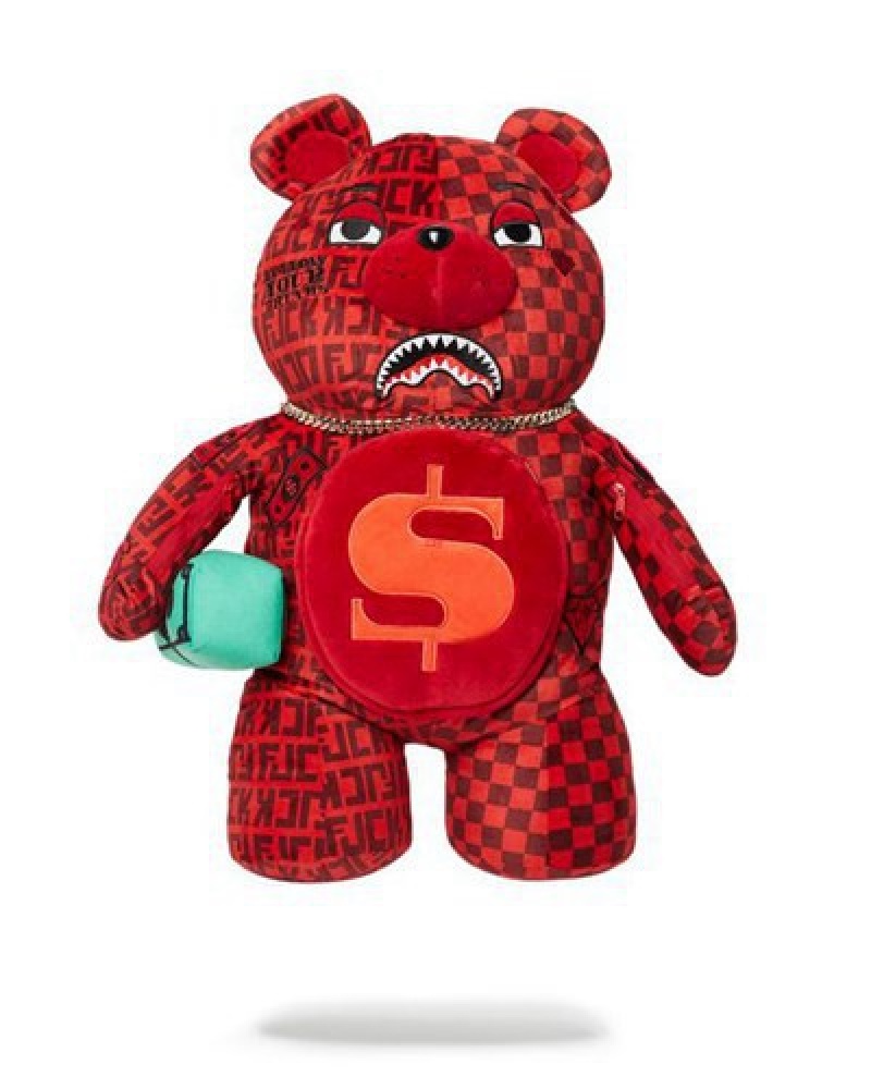 Red Sprayground Veni Vidi Vici Moneybear Teddybear Backpacks | 78512-QXGO