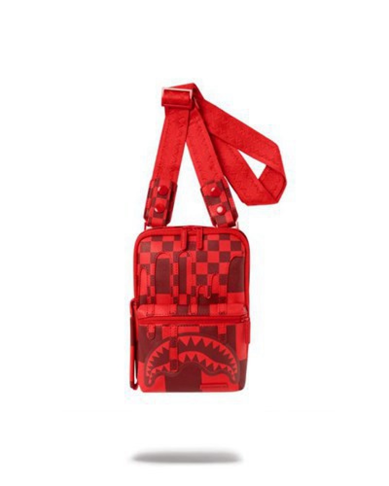 Red Sprayground Xtc Sharks In Wonderland Crossbody Bags | 75906-OIKJ