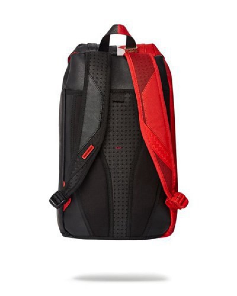 Red / Black Sprayground Vertical Shark Cut & Sew Hills Backpacks | 23015-AVFH