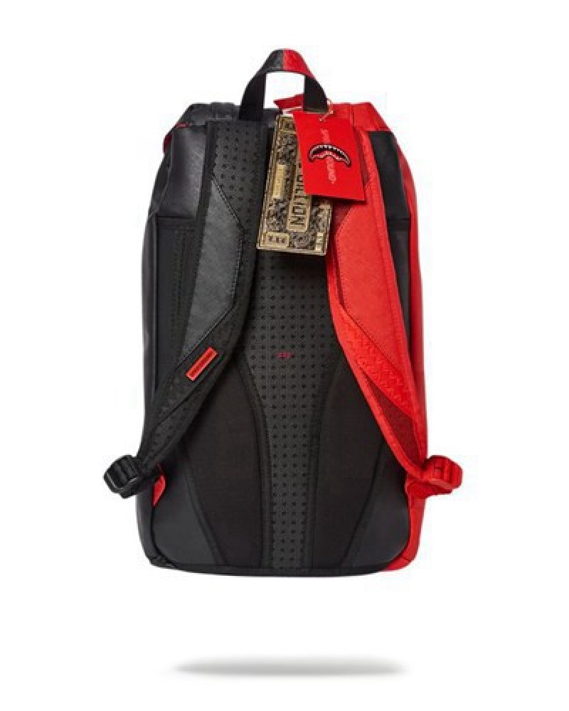 Red / Black Sprayground Vertical Shark Cut & Sew Hills Backpacks | 23015-AVFH