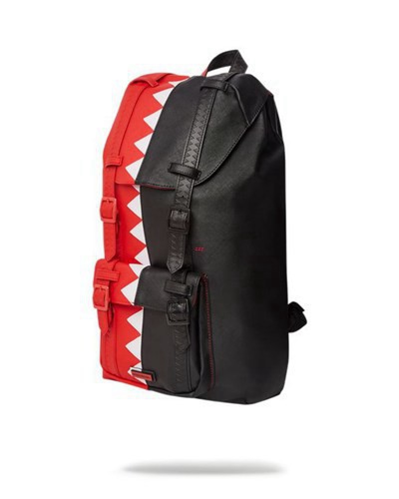 Red / Black Sprayground Vertical Shark Cut & Sew Hills Backpacks | 23015-AVFH