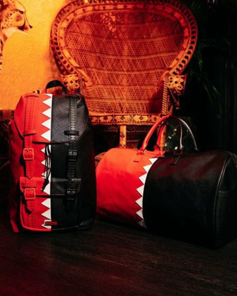 Red / Black Sprayground Vertical Shark Cut & Sew Hills Backpacks | 23015-AVFH