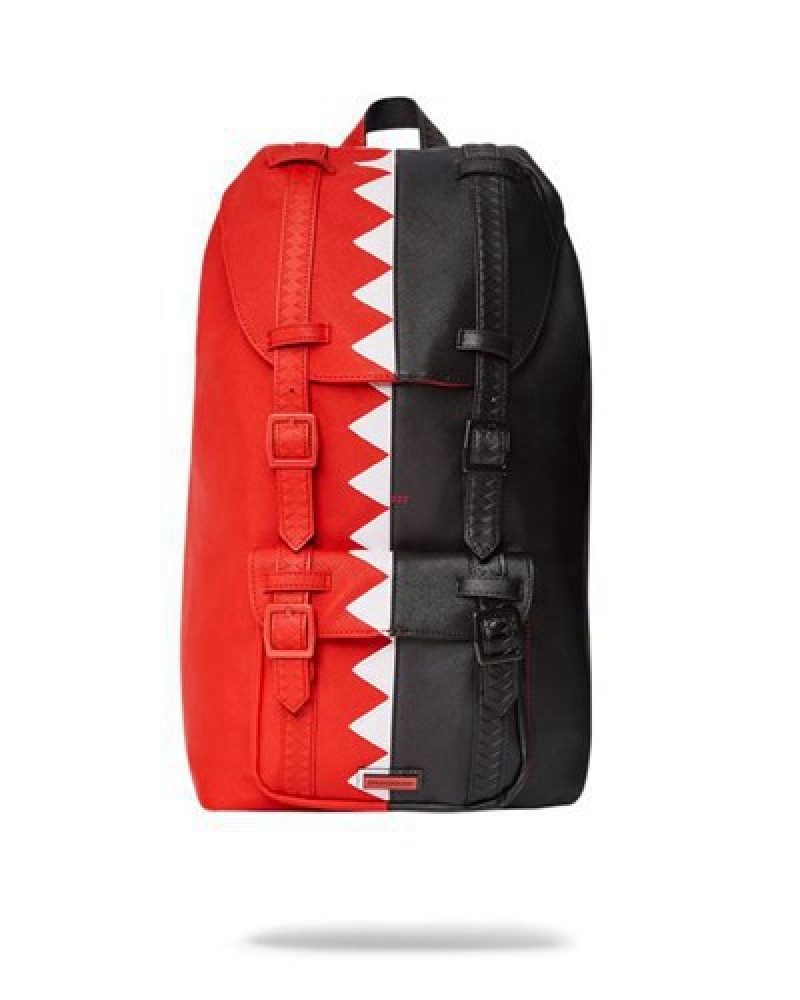 Red / Black Sprayground Vertical Shark Cut & Sew Hills Backpacks | 23015-AVFH