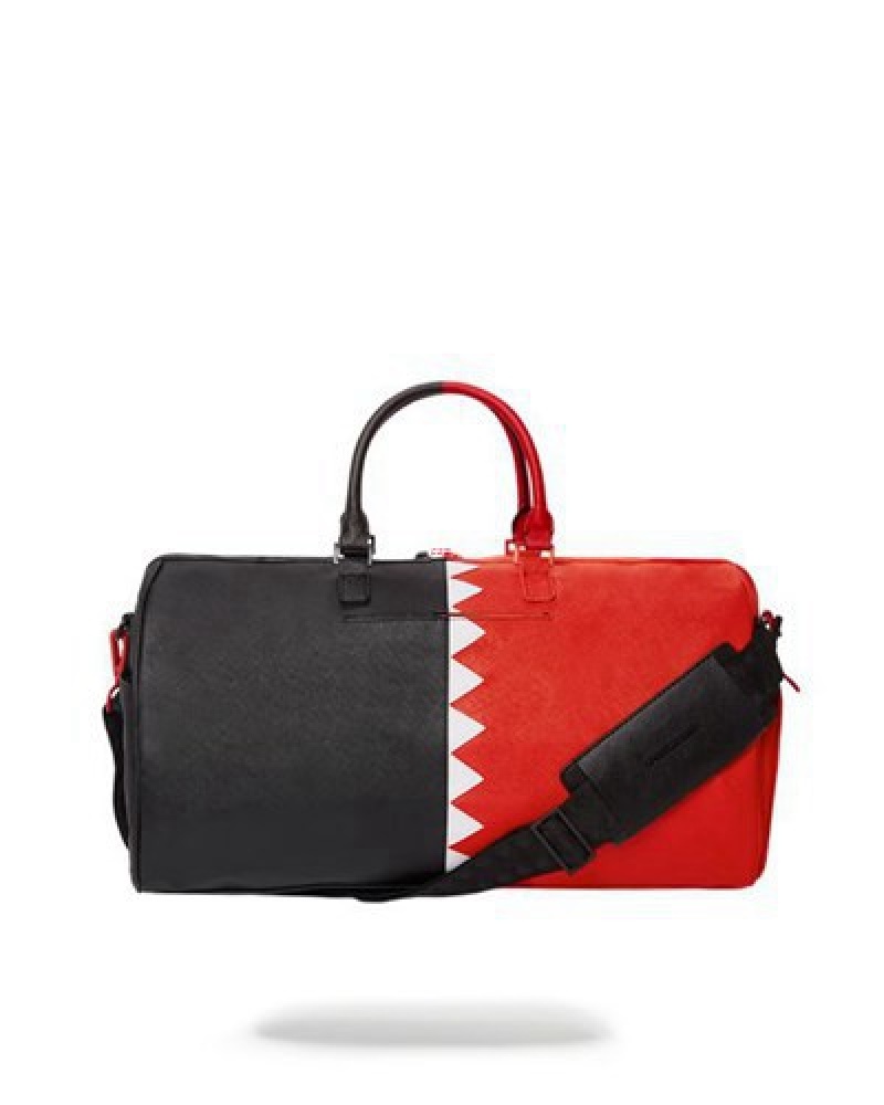 Red / Black Sprayground Vertical Shark Cut & Sew Duffle Bags | 56240-BVDR