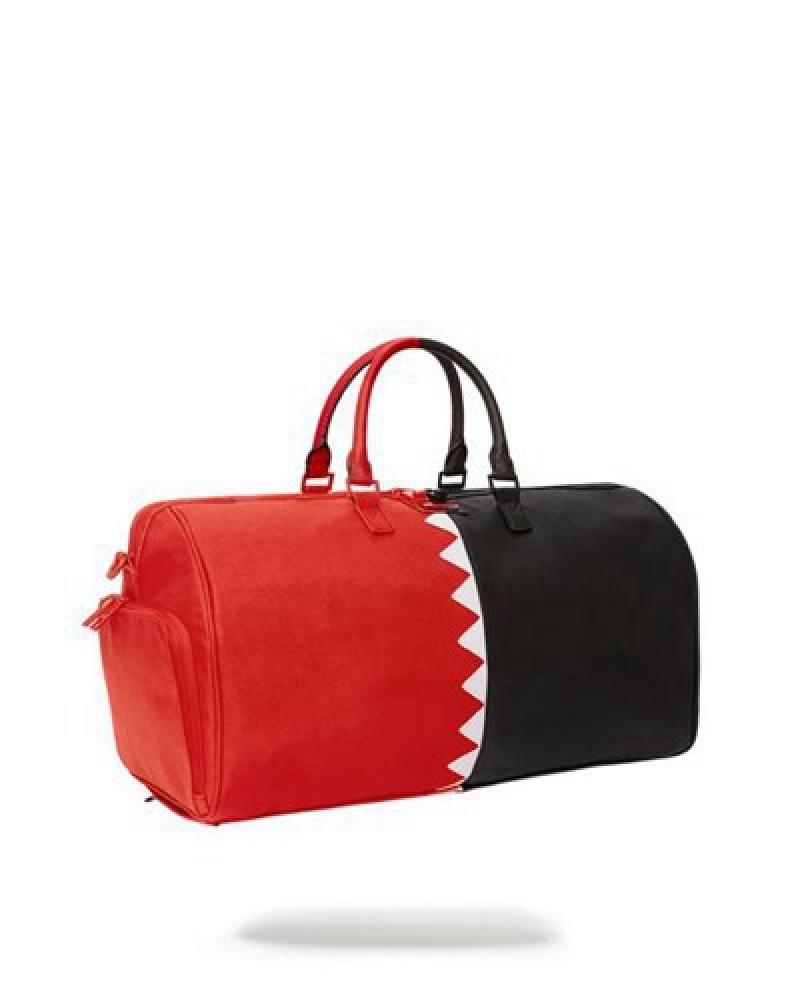 Red / Black Sprayground Vertical Shark Cut & Sew Duffle Bags | 56240-BVDR