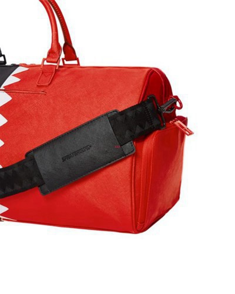 Red / Black Sprayground Vertical Shark Cut & Sew Duffle Bags | 56240-BVDR