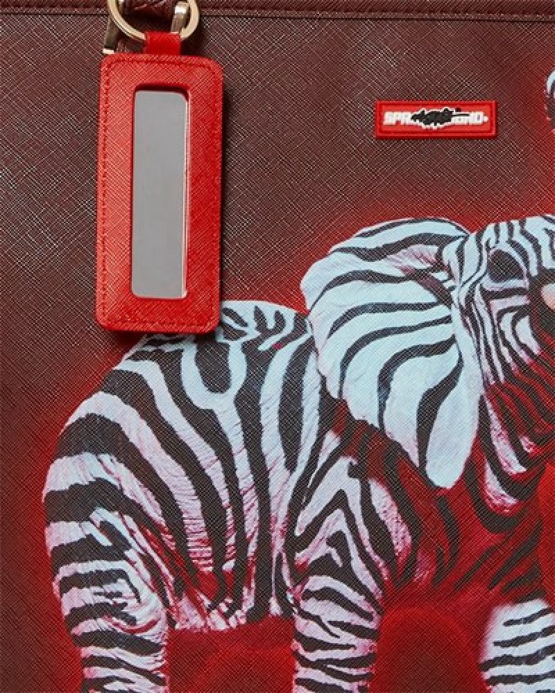 Red / White Sprayground Zebra Elephant Ron English Collab Tote Bags | 18904-BMHK