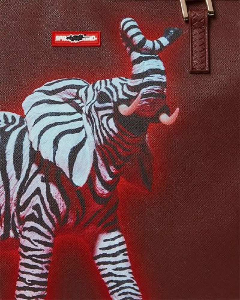 Red / White Sprayground Zebra Elephant Ron English Collab Tote Bags | 18904-BMHK