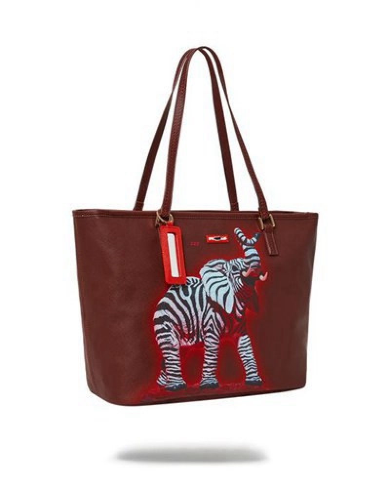 Red / White Sprayground Zebra Elephant Ron English Collab Tote Bags | 18904-BMHK