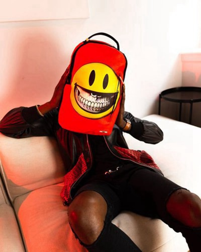 Red / Yellow Sprayground Smile Big Grin Ron English Collab Backpacks | 40765-LEDG