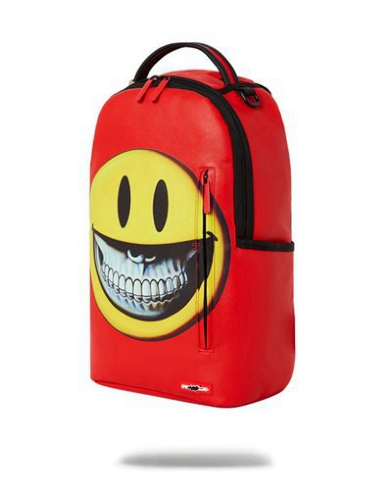 Red / Yellow Sprayground Smile Big Grin Ron English Collab Backpacks | 40765-LEDG