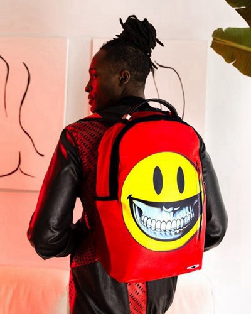 Red / Yellow Sprayground Smile Big Grin Ron English Collab Backpacks | 40765-LEDG