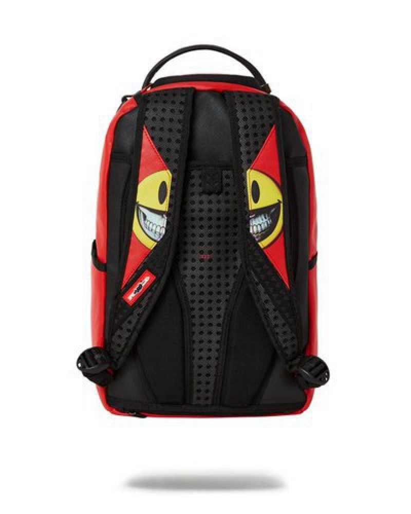 Red / Yellow Sprayground Smile Big Grin Ron English Collab Backpacks | 40765-LEDG