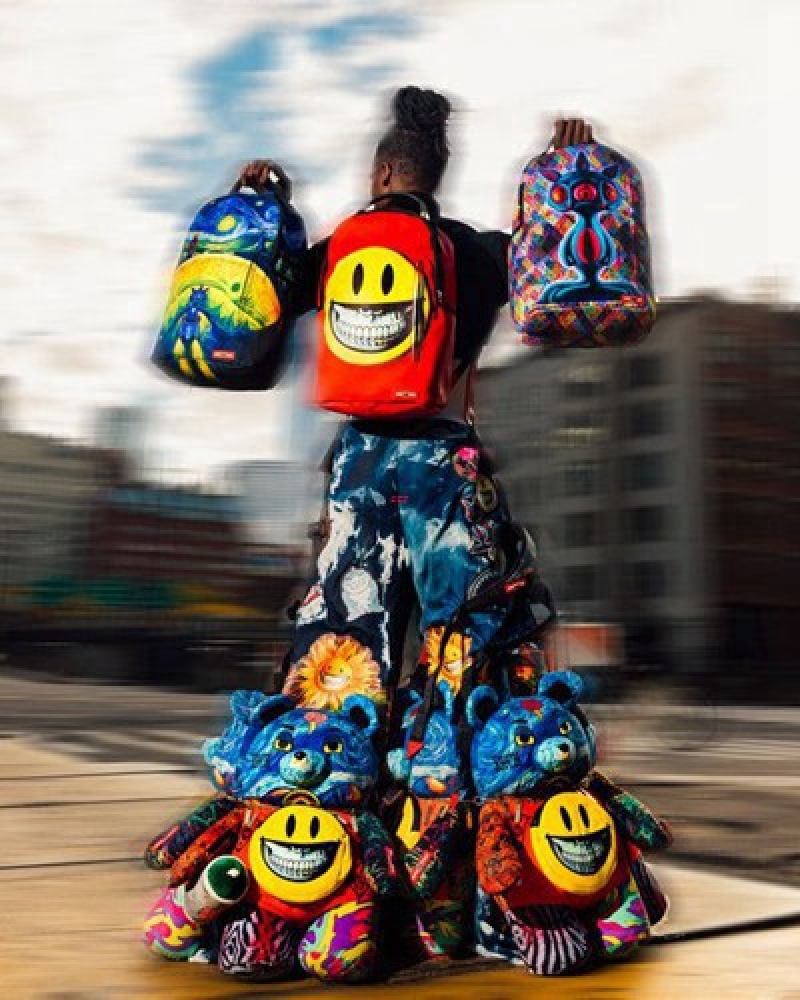 Red / Yellow Sprayground Smile Big Grin Ron English Collab Backpacks | 40765-LEDG