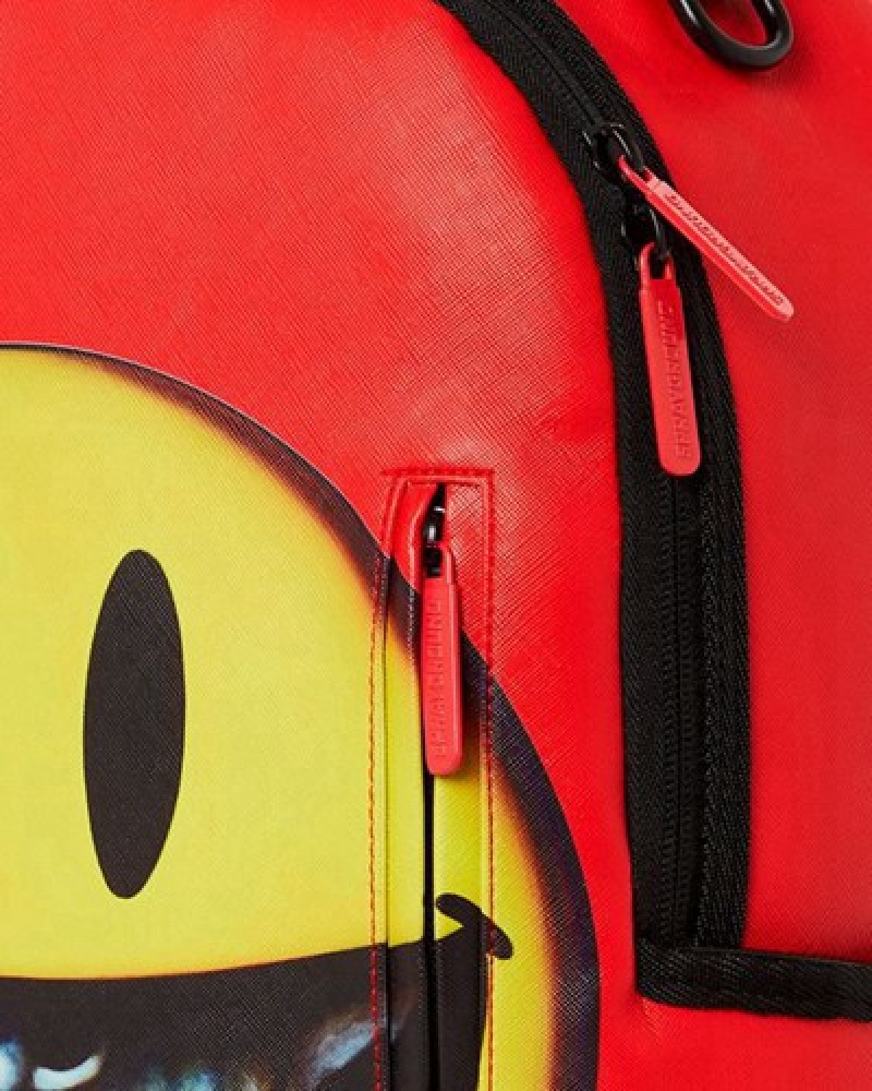 Red / Yellow Sprayground Smile Big Grin Ron English Collab Backpacks | 40765-LEDG