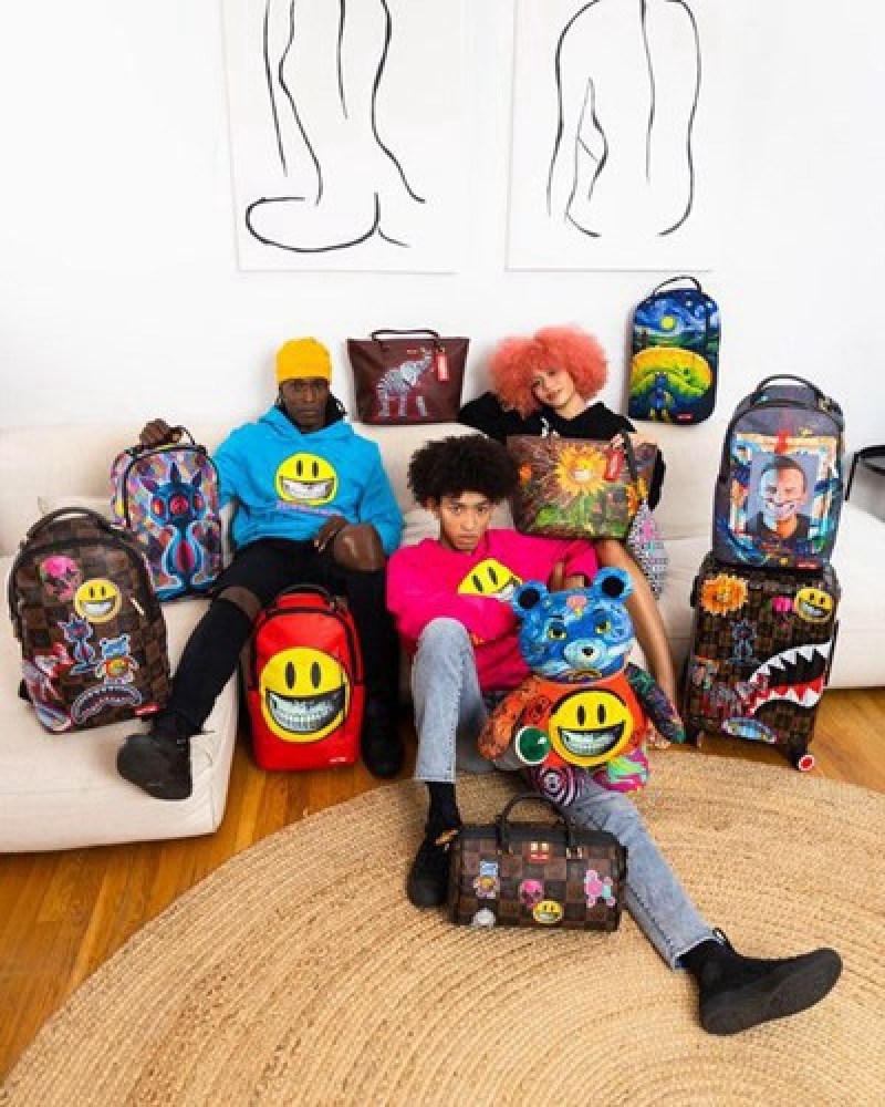 Red / Yellow Sprayground Smile Big Grin Ron English Collab Backpacks | 40765-LEDG