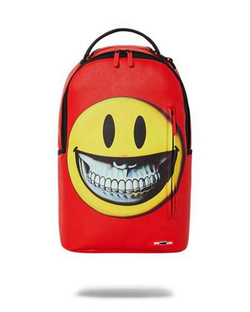 Red / Yellow Sprayground Smile Big Grin Ron English Collab Backpacks | 40765-LEDG