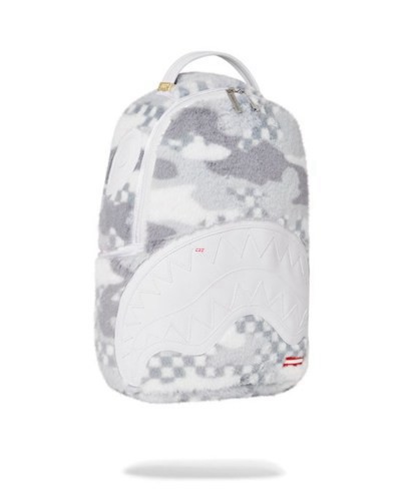 White Sprayground 3am Plush Swiss Alps Backpacks | 26438-QODP