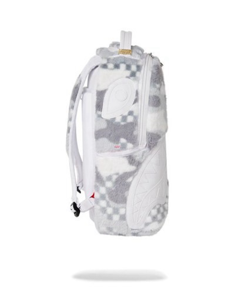 White Sprayground 3am Plush Swiss Alps Backpacks | 26438-QODP