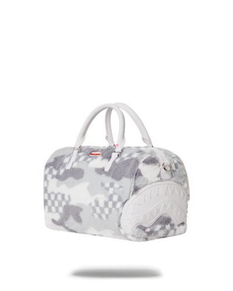 White Sprayground 3am Plush Swiss Alps Mini Duffle Bags | 12895-QECI