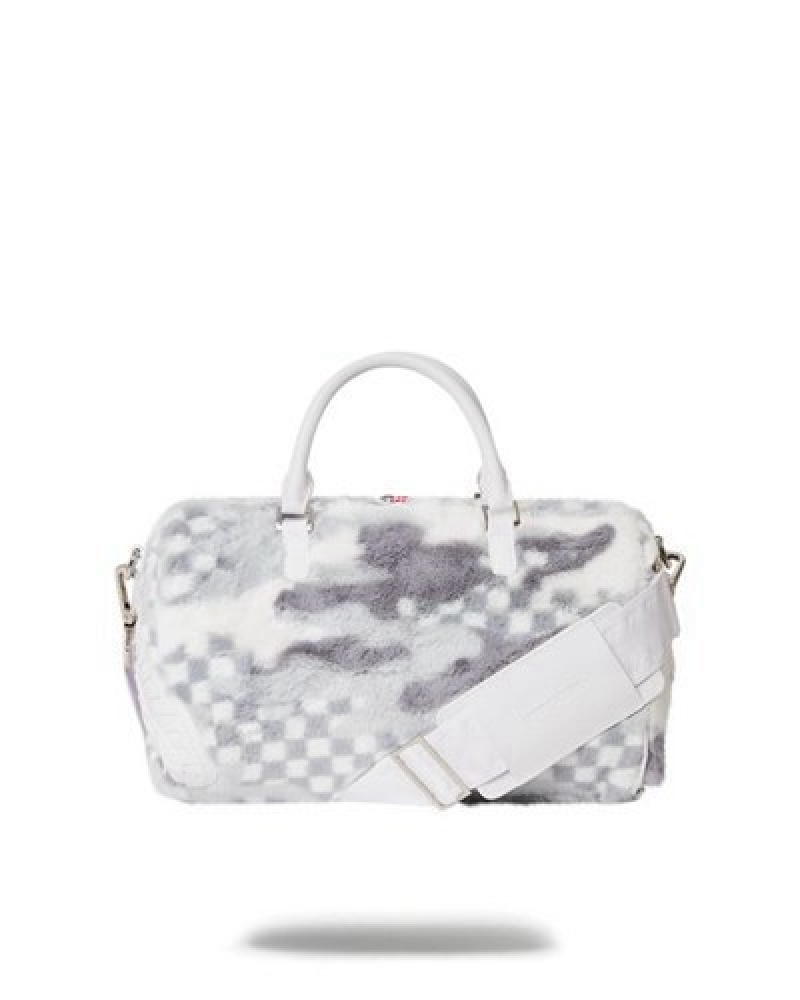 White Sprayground 3am Plush Swiss Alps Mini Duffle Bags | 12895-QECI