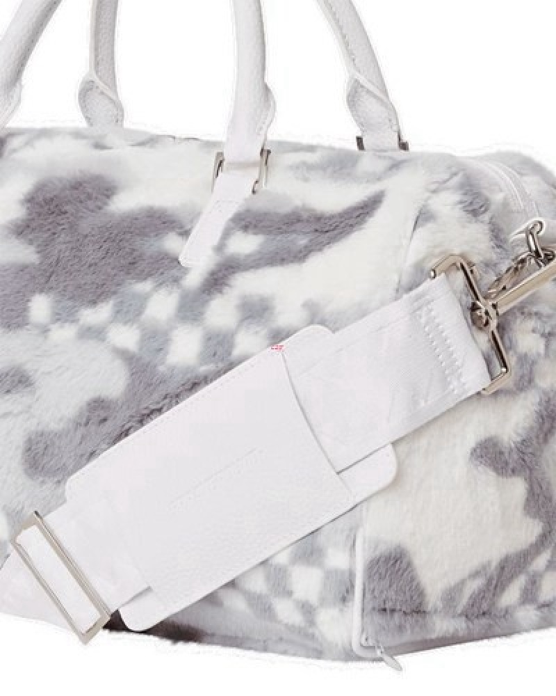 White Sprayground 3am Plush Swiss Alps Mini Duffle Bags | 12895-QECI