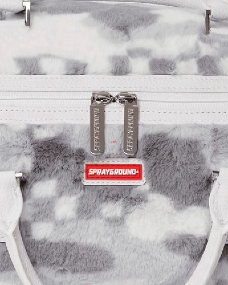 White Sprayground 3am Plush Swiss Alps Mini Duffle Bags | 12895-QECI