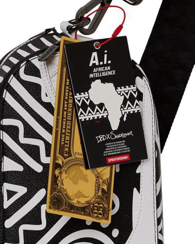 White Sprayground A.I.8 African Intelligence - Origin Story Crossbody Bags | 15764-BYMP