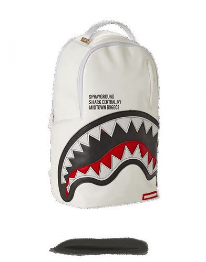 White Sprayground Afroshark (Afrojack Collab) Backpacks | 27136-QBKH