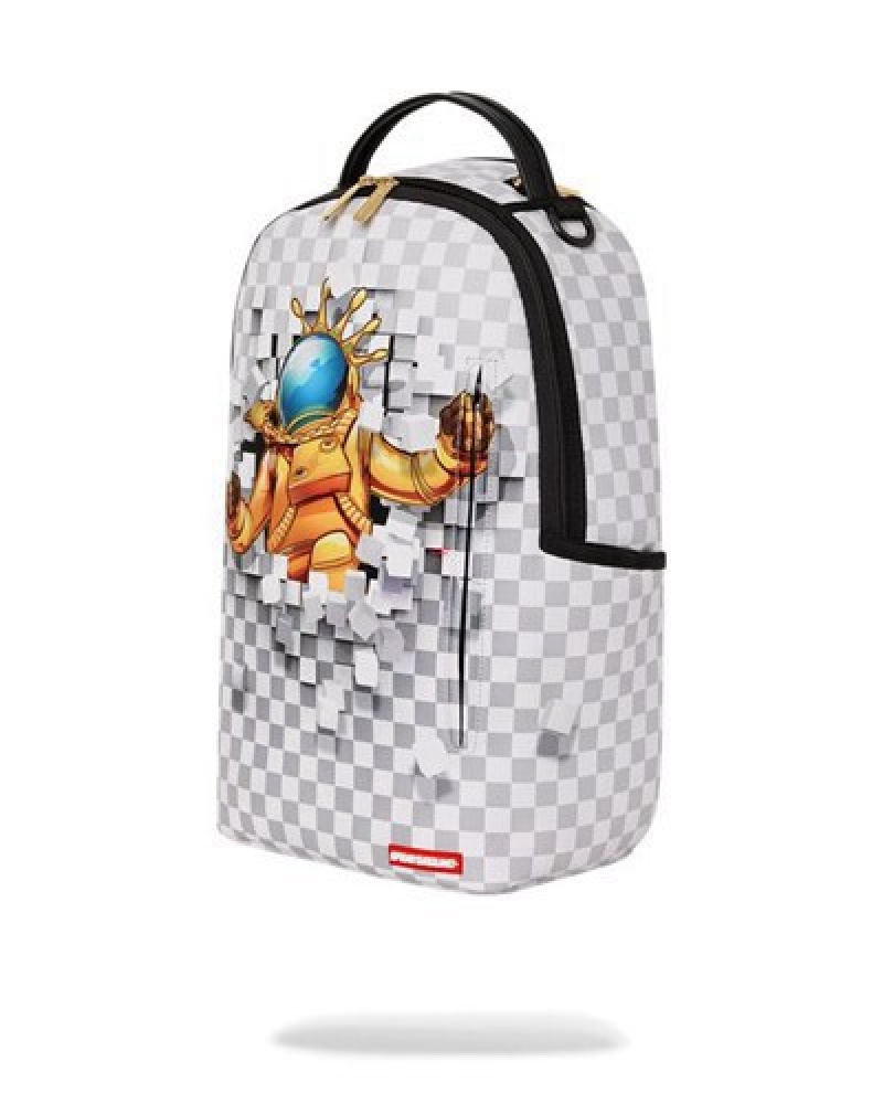 White Sprayground Astromane Smashout (Dlxv) Backpacks | 51840-PVBL