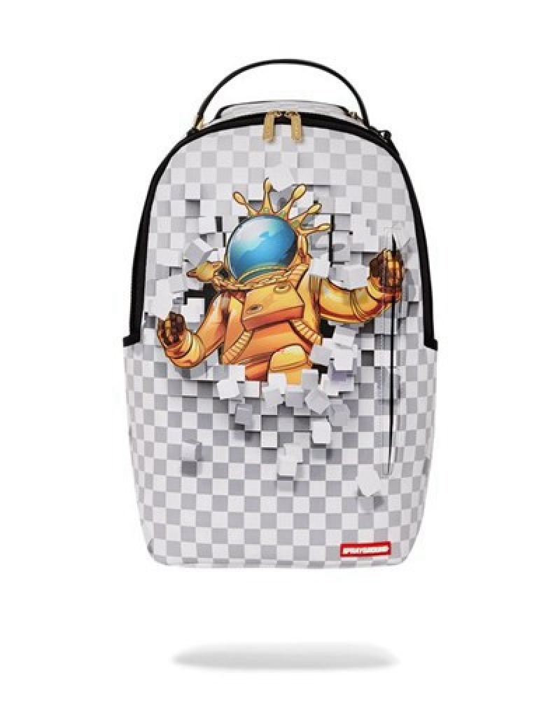 White Sprayground Astromane Smashout (Dlxv) Backpacks | 51840-PVBL