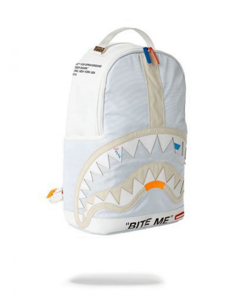 White Sprayground Bite Me Backpacks | 91487-NFYG