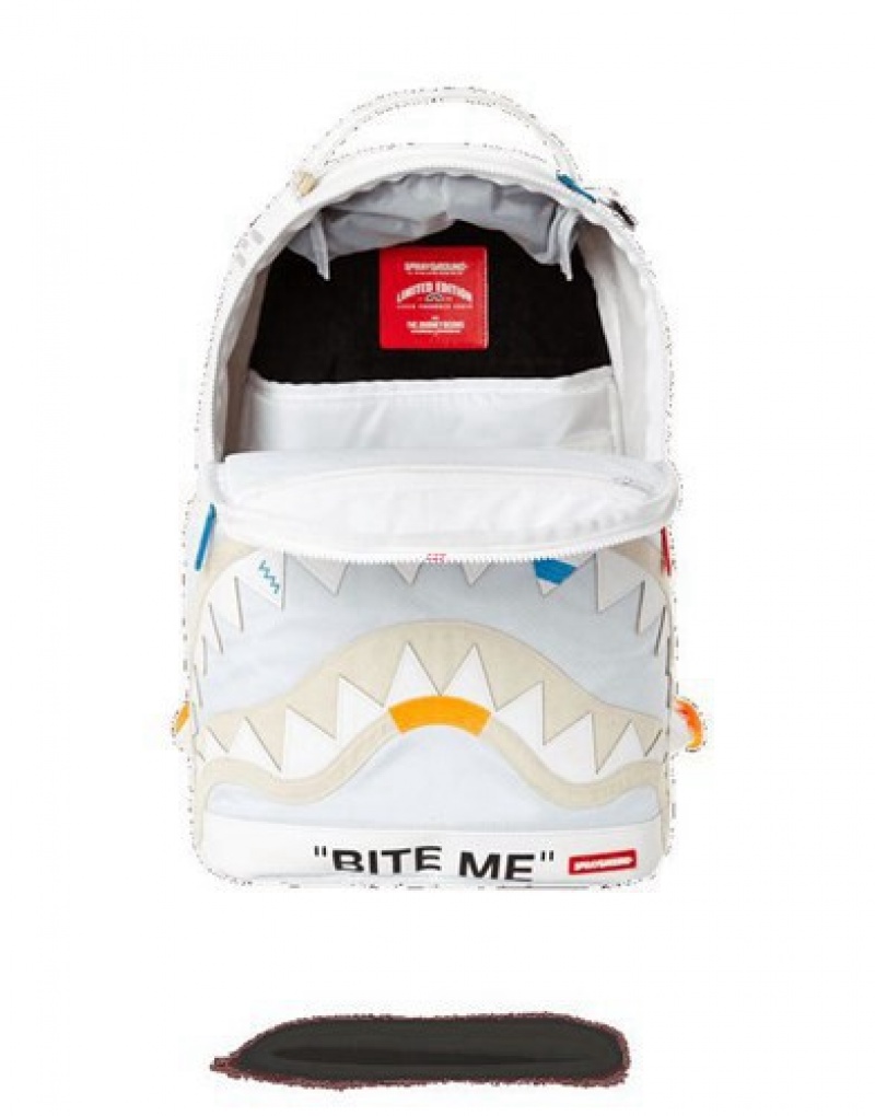 White Sprayground Bite Me Backpacks | 91487-NFYG