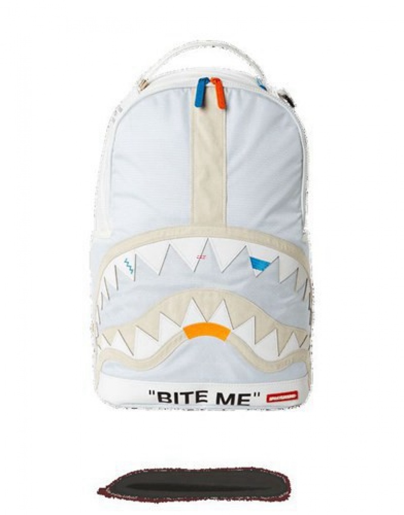 White Sprayground Bite Me Backpacks | 91487-NFYG