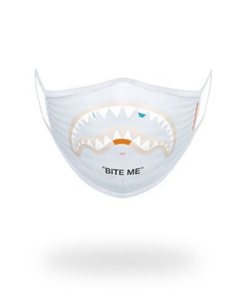 White Sprayground Bite Me Form-fitting Face Masks | 61748-FNMC