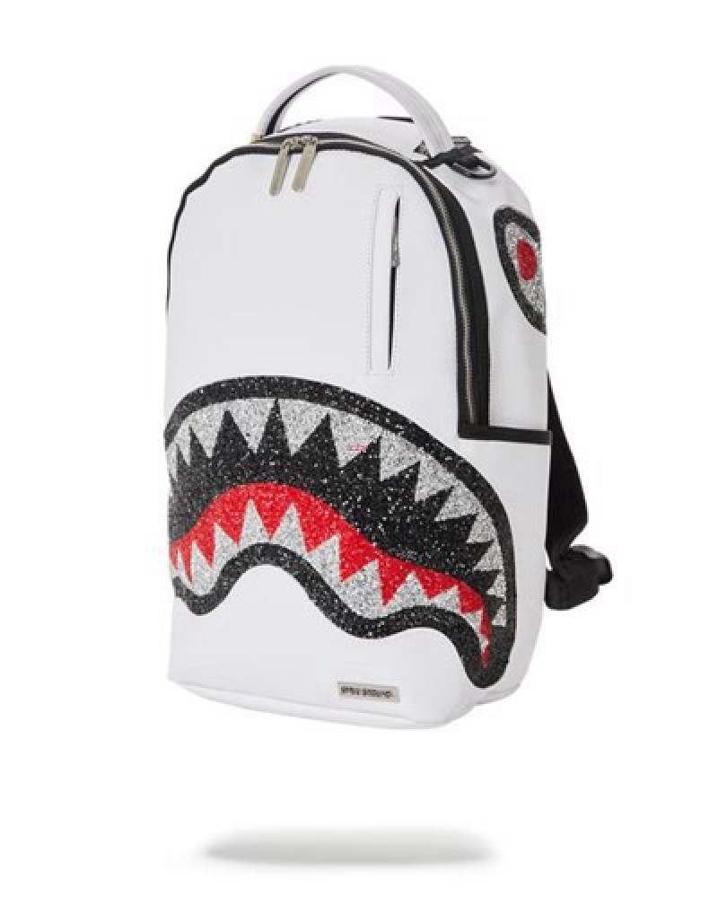 White Sprayground Clearcut Dlx Backpacks | 79684-PHLR