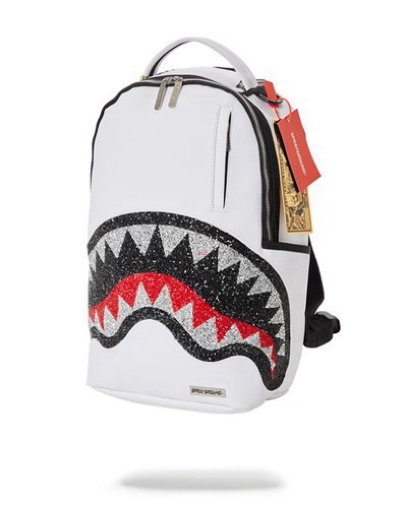 White Sprayground Clearcut Dlx Backpacks | 79684-PHLR