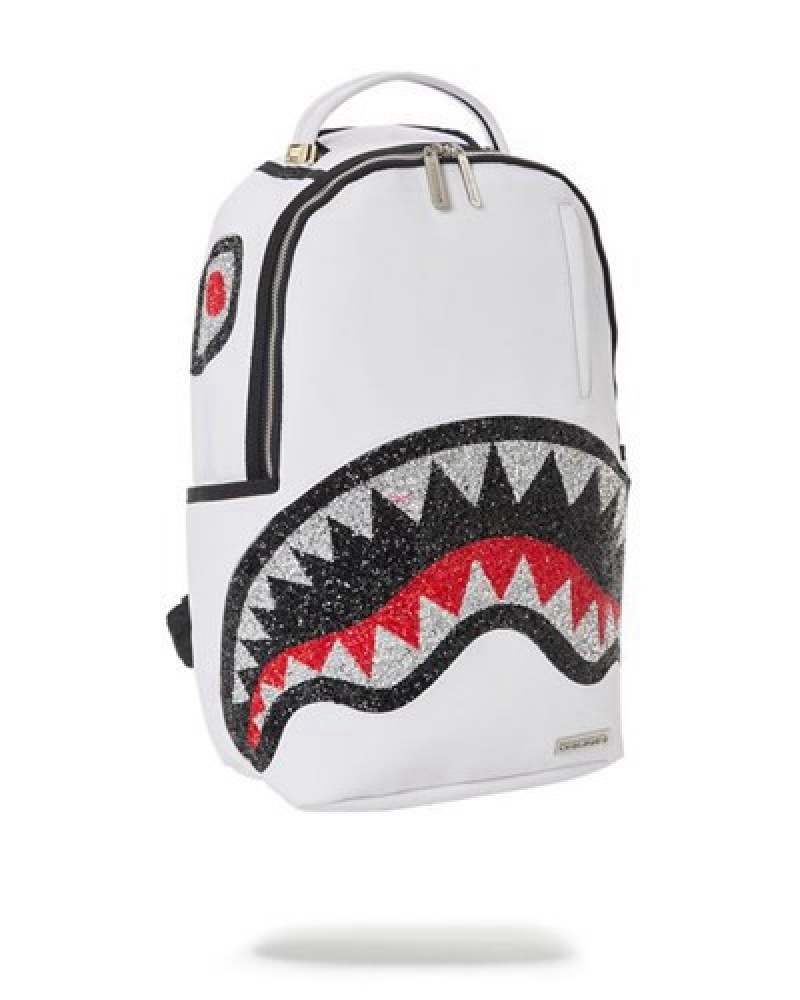 White Sprayground Clearcut Dlx Backpacks | 79684-PHLR