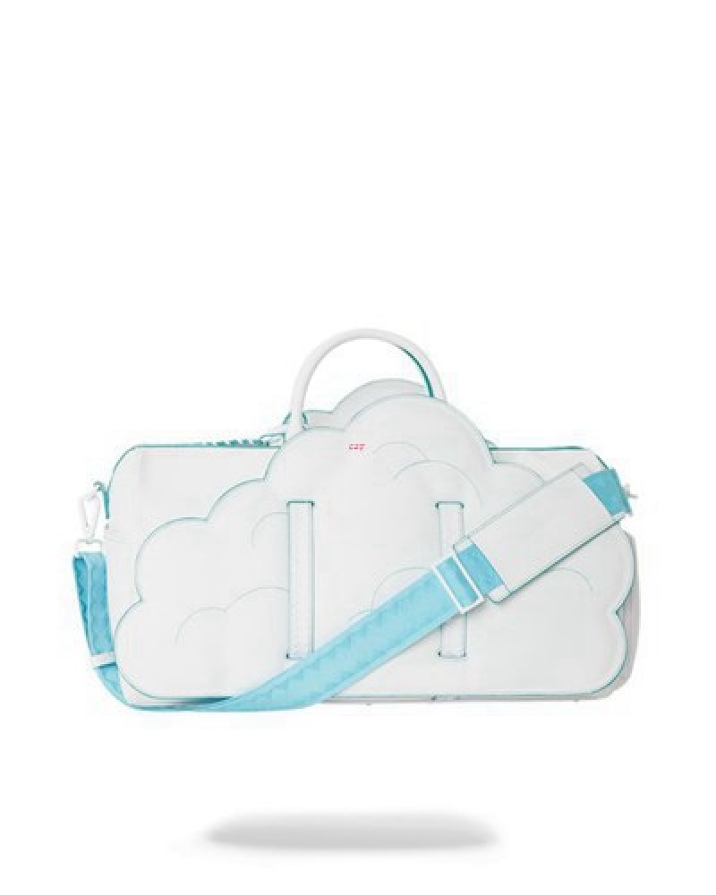 White Sprayground Cloudy With A Chance Of Shark Duffle Bags | 19206-KOTS