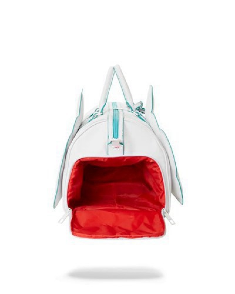 White Sprayground Cloudy With A Chance Of Shark Duffle Bags | 19206-KOTS