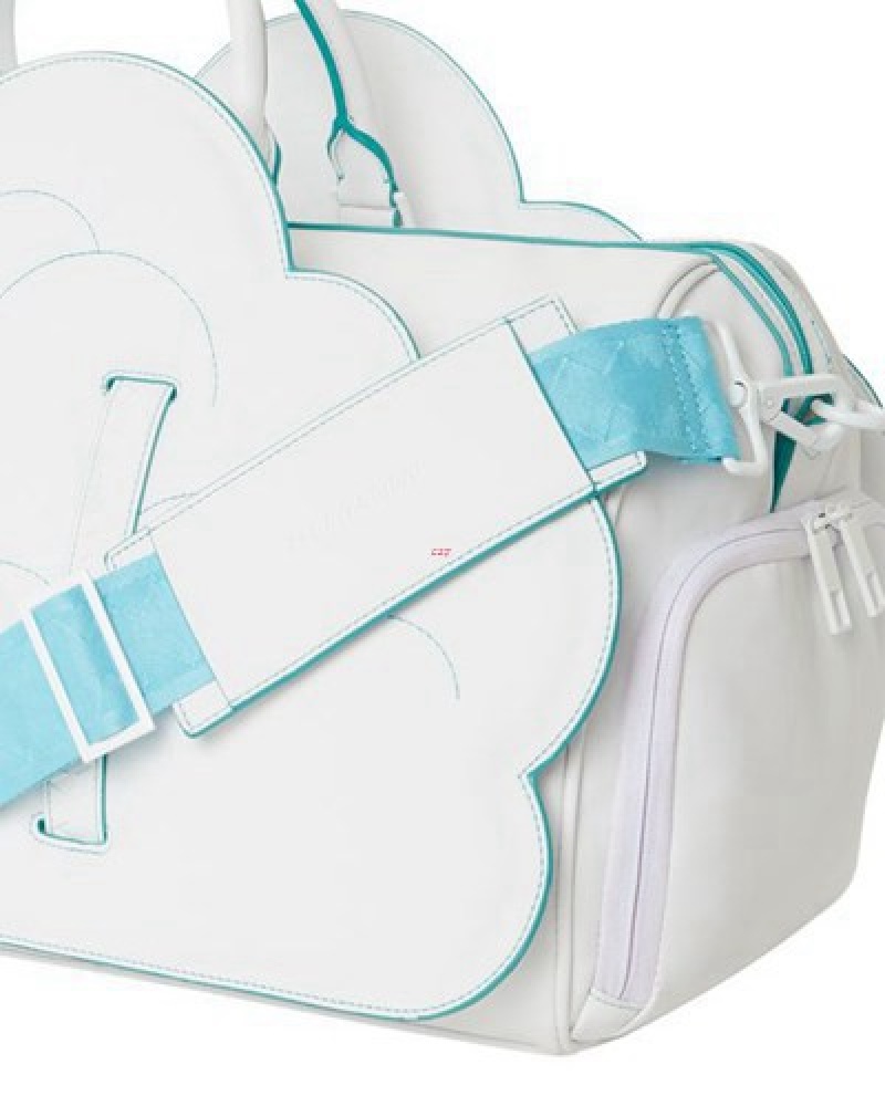 White Sprayground Cloudy With A Chance Of Shark Duffle Bags | 19206-KOTS